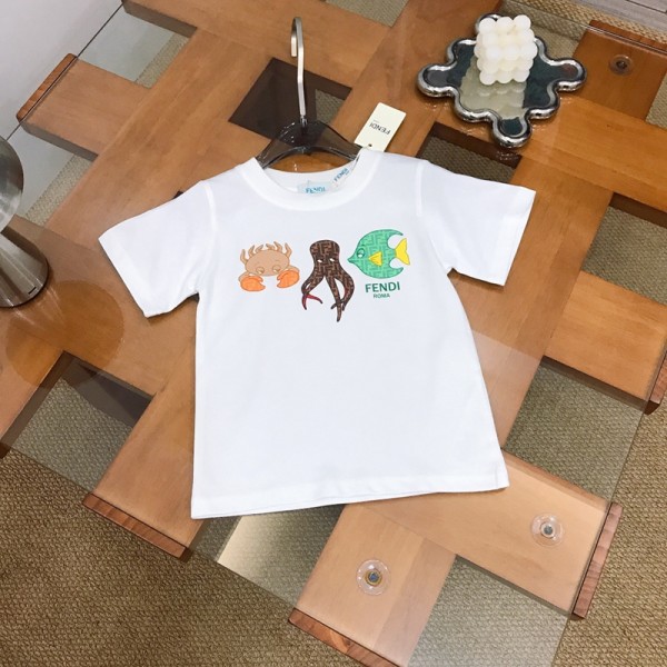 Fendi フェンディ親子tシャツ ハイブランド 夏tシャツ 上着 カジュアル ブランドメンズ半袖tシャツ 高品質 Tシャツ カットソー ペアカップル レディース