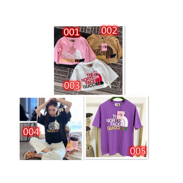 グッチブランドtシャツ 半袖 丸首 コットン快適 tシャツ ザノースフェイス シンプル 柔らかい 肌に優しい tシャツ カジュアル ゆったり tシャツ上着