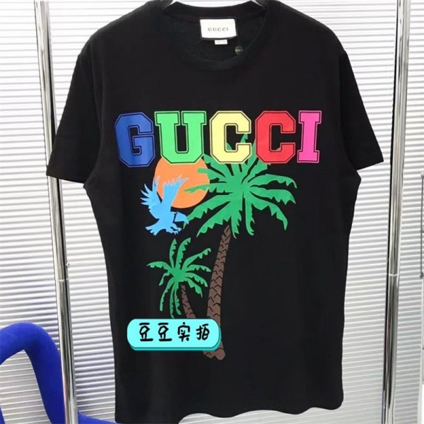 グッチ ブランドtシャツ Gucci 潮流 スタイリッシュ 半袖 tシャツ 上着 オーバーサイズ ゆったり カジュアル tシャツ トップス 夏 人気