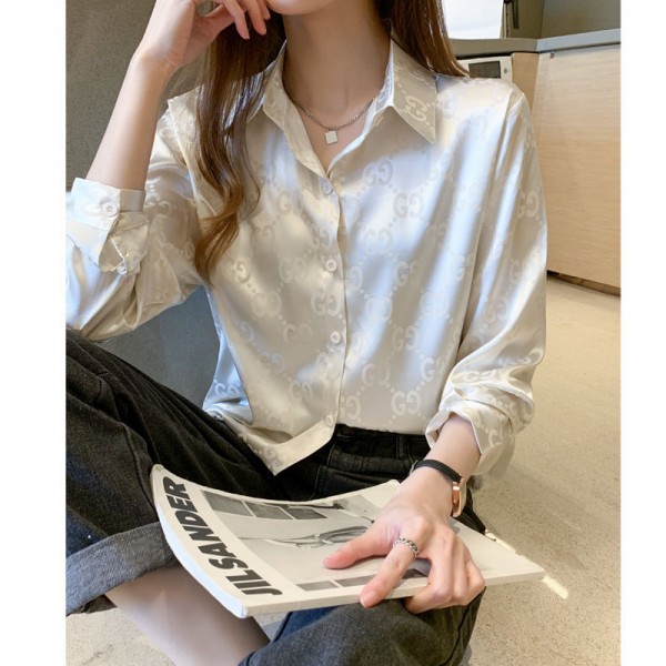 グッチブラウス レディース 長袖シャツ トップス パフ袖 フリル スリット gg柄 S - 4XL オフィス ゆったり 大きいサイズ シンプル カジュアル おしゃれ 体型カバー 着痩せ 通勤 OL 日常 旅行 春 夏 秋