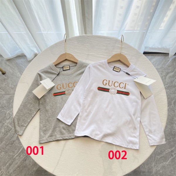 Gucci グッチブランド子供tシャツ上着キッズ服カジュアルブランド長袖tシャツ高品質 韓国 シンプル tシャツ大人の上質Tシャツ人気コットン 90- 160cm