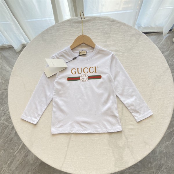 Gucci グッチブランド子供tシャツ上着キッズ服カジュアルブランド長袖tシャツ高品質 韓国 シンプル tシャツ大人の上質Tシャツ人気コットン 90- 160cm