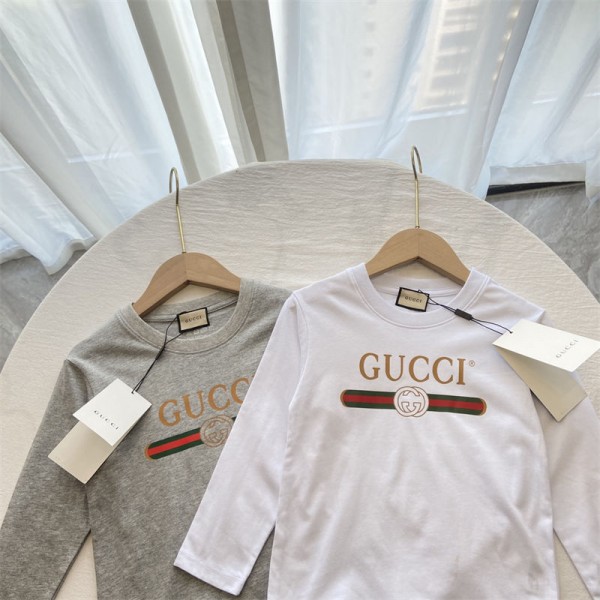 Gucci グッチブランド子供tシャツ上着キッズ服カジュアルブランド長袖tシャツ高品質 韓国 シンプル tシャツ大人の上質Tシャツ人気コットン 90- 160cm