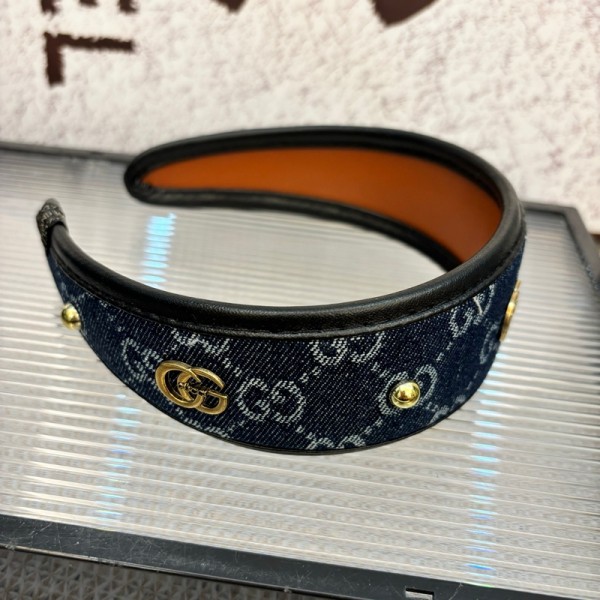 Gucci グッチカチューシャブランドかわいい GGデニムカチューシャ ダブルGロゴ ヘアターバン GUCCI ヘアアクセサリー ワイドカチューシャ デニム素材 ヘア飾り