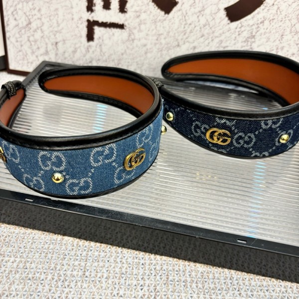 Gucci グッチカチューシャブランドかわいい GGデニムカチューシャ ダブルGロゴ ヘアターバン GUCCI ヘアアクセサリー ワイドカチューシャ デニム素材 ヘア飾り