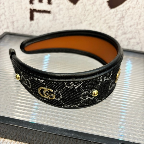 Gucci グッチカチューシャブランドかわいい GGデニムカチューシャ ダブルGロゴ ヘアターバン GUCCI ヘアアクセサリー ワイドカチューシャ デニム素材 ヘア飾り