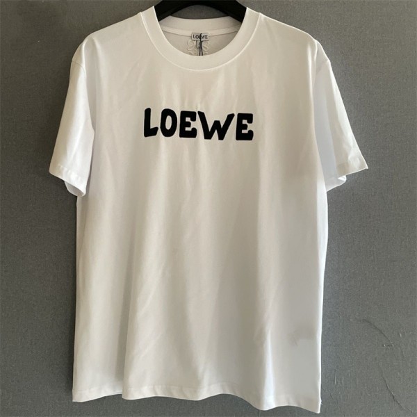 ロエベ tシャツハイブランド LOEWE シンプル 黒 白 半袖 tシャツ トップス 高品質 コットン 肌に優しい tシャツ 上着ドロップショルダー カジュアル 丸首 tシャツ
