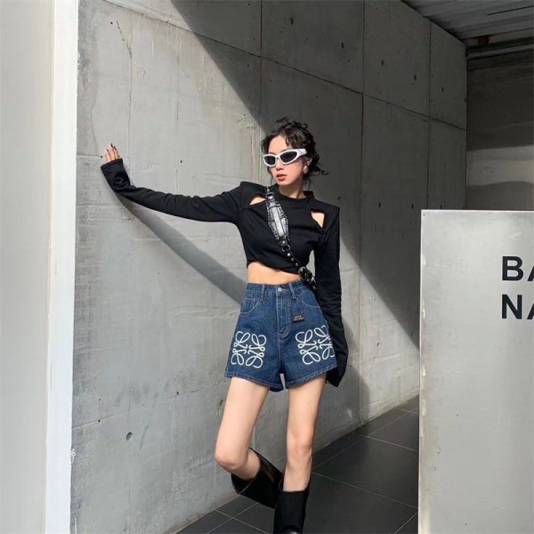 ブランドLoewe ハーフパンツ デニムショートパンツ ロエベ デニムパンツ 短ズボン ジーンズ 短パン ショートパンツ 夏服 アウトドア レディースおしゃれ 人気 流行り S - 2XL