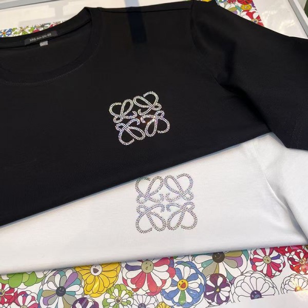 LOEWE ロエベブランド黒白tシャツ オーバーサイズ ブランドペア揃いtシャツ 高品質 韓国 tシャツTシャツ カットソー ペアカップル M-4XL
