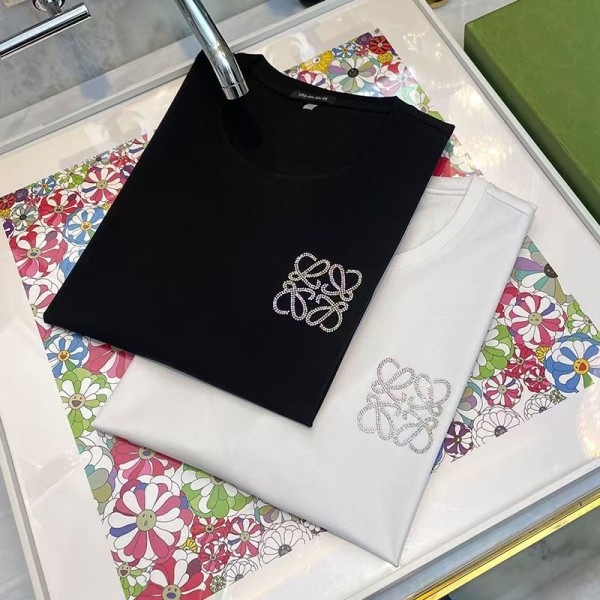 LOEWE ロエベブランド黒白tシャツ オーバーサイズ ブランドペア揃いtシャツ 高品質 韓国 tシャツTシャツ カットソー ペアカップル M-4XL