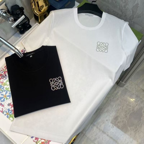 LOEWE ロエベブランド黒白tシャツ オーバーサイズ ブランドペア揃いtシャツ 高品質 韓国 tシャツTシャツ カットソー ペアカップル M-4XL