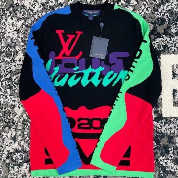 ルイヴィトン セーター ブランドLouis Vuitton メンズファッション 潮流 ニットプルオーバー個性感 秋冬 長袖 カジュアル セーター
