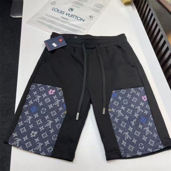 ルイヴィトンLV スウェットパンツ メンズ ハイブランドハーフパンツ 裾ボタン L - 3XL サイドボタン 短パン ショートパンツ  おしゃれ 調整紐 通気性 大きいサイズ ボトムス カジュアルパンツ 春秋夏