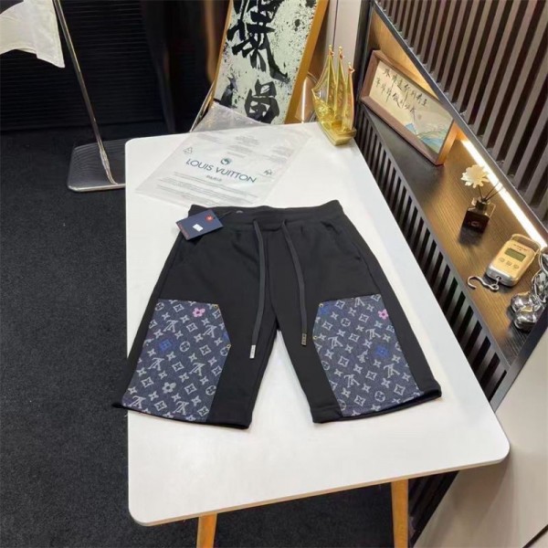ルイヴィトンLV スウェットパンツ メンズ ハイブランドハーフパンツ 裾ボタン L - 3XL サイドボタン 短パン ショートパンツ  おしゃれ 調整紐 通気性 大きいサイズ ボトムス カジュアルパンツ 春秋夏