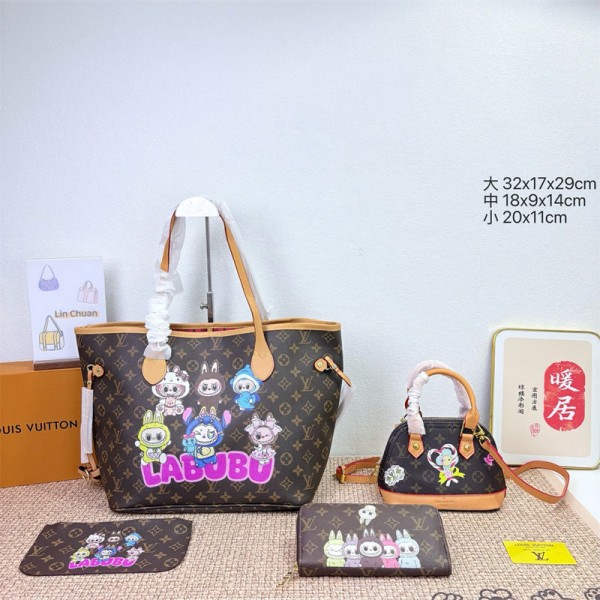 Lv ルイヴィトンブランドショルダーバッグ女性ブランドハンドバッグブランド手提げカバン大容量ブランドトートバッグコーデ 3点セット