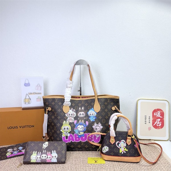 Lv ルイヴィトンブランドショルダーバッグ女性ブランドハンドバッグブランド手提げカバン大容量ブランドトートバッグコーデ 3点セット