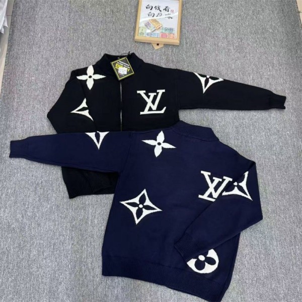 Lv ルイヴィトンブランドカーディガン メンズ ジップアップ 大きいサイズ S - 5XL ゆったり セーター アウター ニット ジャケット 流行り カジュアル コート 厚手 裏起毛 暖かい 防寒 ニット ウール かっこいい 秋冬服