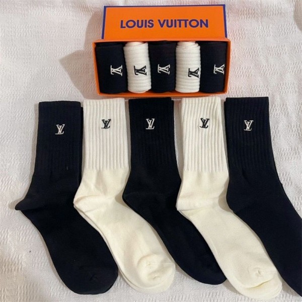 Lv ルイヴィトンハイブランド ソックス 綿製コットン 靴下 メンズ 通気性ブランドミドルソックス 高品質上質な コットン ソックス くつした