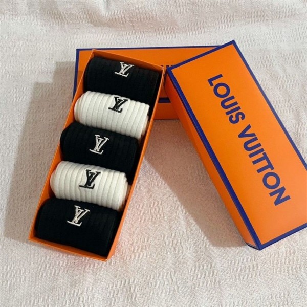 Lv ルイヴィトンハイブランド ソックス 綿製コットン 靴下 メンズ 通気性ブランドミドルソックス 高品質上質な コットン ソックス くつした