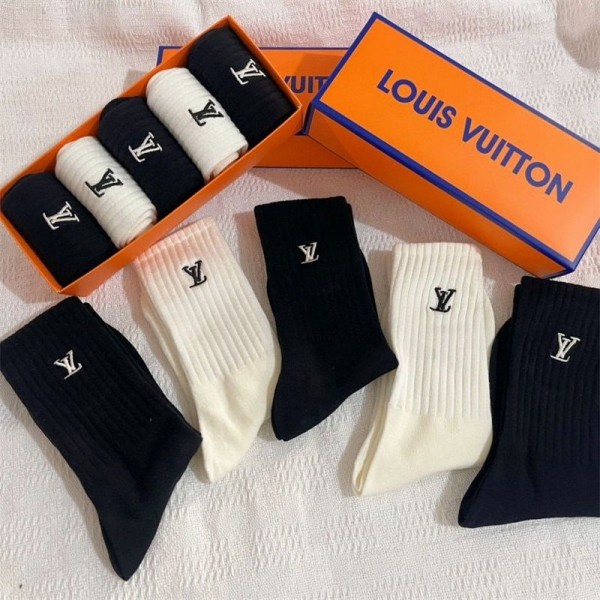 Lv ルイヴィトンハイブランド ソックス 綿製コットン 靴下 メンズ 通気性ブランドミドルソックス 高品質上質な コットン ソックス くつした
