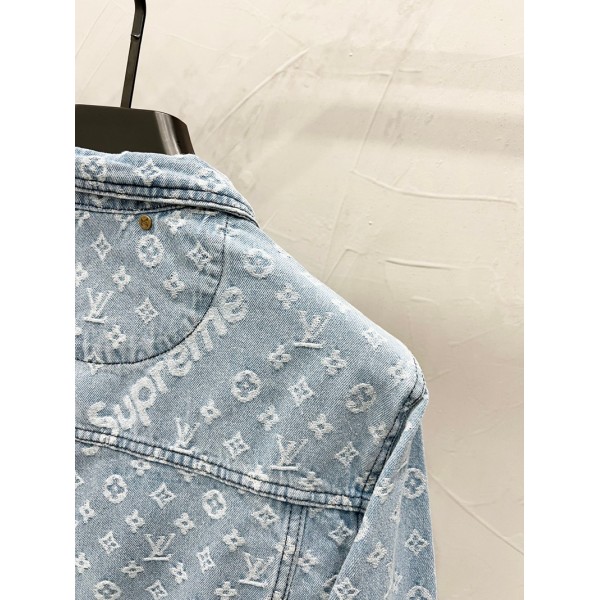 supreme ルイヴィトンブランドデニム ジャケット ジャガード デニムアウター かっこいい メンズ 長袖 ゆったり かわいい おしゃれ カジュアル インディゴ ブルー ネイビー 水色 レディース