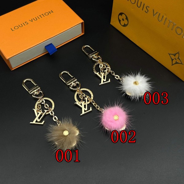 ブランドルイヴィトンキーチェーン LV キーホルダー かわいい ふわふわ キーリング バッグ吊り飾 バックパッ可愛い ポンポン ペンダント フェイクファー アクセサリー