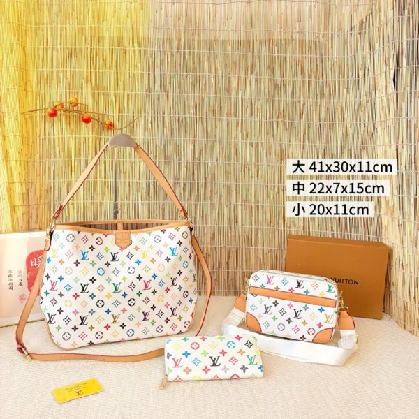 Lv ルイヴィトン斜め掛けカバン トートバッグ 長財布 3点セットハイブランド肩掛けバッグ ブランド男女兼用 2WAY バッグ ショルダーバッグ 大容量 ブランド手持ちバッグ鞄