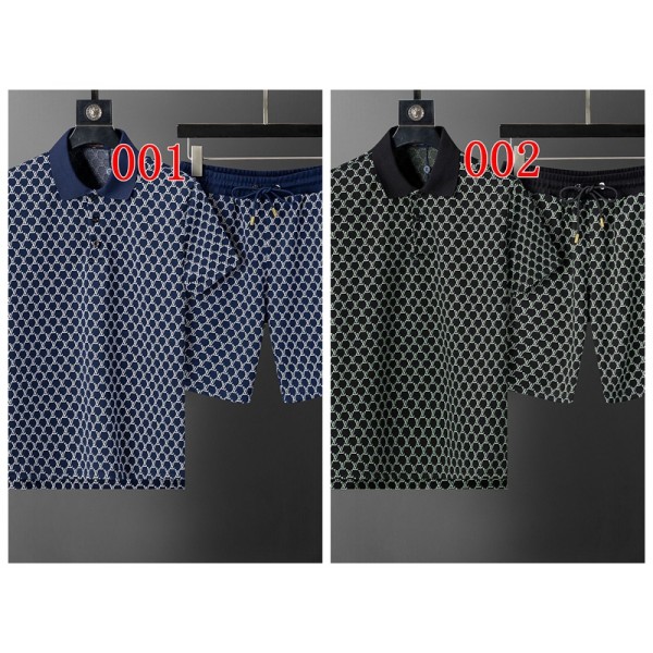 Lv ルイヴィトンハイブランドセットアップ メンズ ポロシャツ ショーツ 半袖Tシャツ M-3XL 通勤 夏服 ジャージ ハーフパンツ カジュアル 襟付きシャツ 短パンツ Vネック poloシャツ スウェット フィットネス スポーツウェア アウトドア 上下2点セット