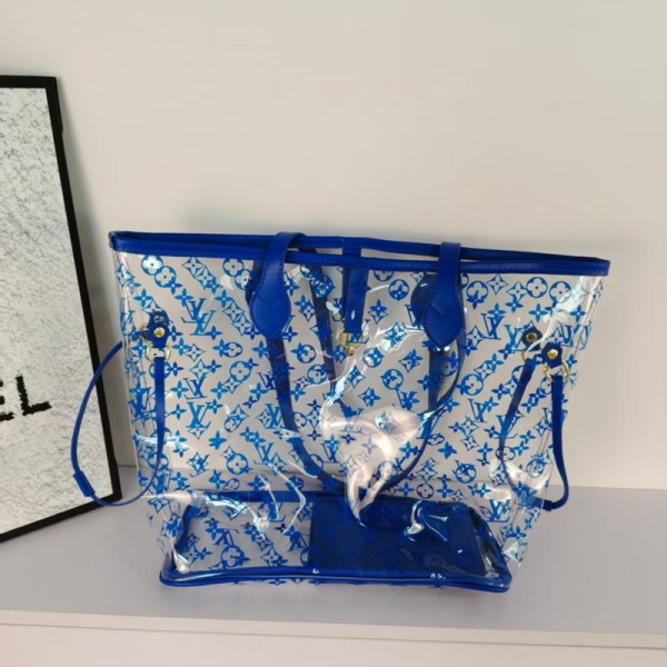 Lv ルイヴィトンハイブランド透明バッグ ビーチバッグ ビニールトート クリアバッグ 大容量 PVC素材 肩掛け 手提げ トイレタリーバッグ お持ち運び便利 丈夫 防汚防水 ビーチ 水泳 温泉 海水浴 通勤 旅行 アウトドア用 多用途 男女兼用