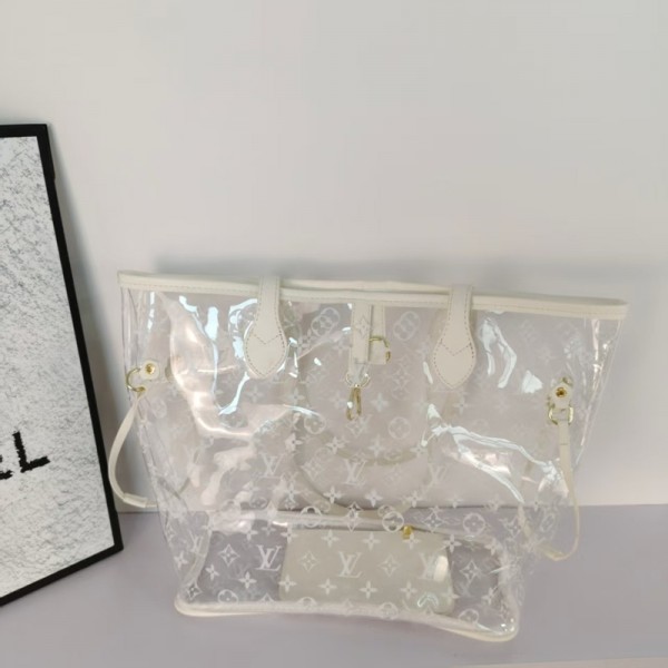 Lv ルイヴィトンハイブランド透明バッグ ビーチバッグ ビニールトート クリアバッグ 大容量 PVC素材 肩掛け 手提げ トイレタリーバッグ お持ち運び便利 丈夫 防汚防水 ビーチ 水泳 温泉 海水浴 通勤 旅行 アウトドア用 多用途 男女兼用