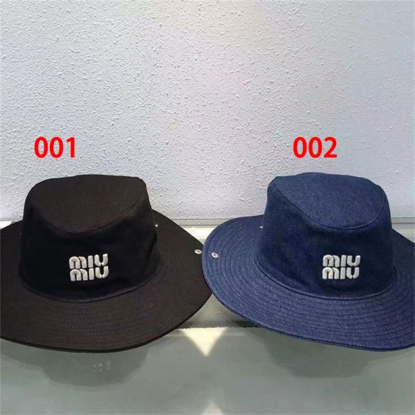 ミュウミュウ MiuMiuブランドデニムバケットハット メンズ 帽子 バケハ UVカット 洗える 綿布 登山 釣り アウトドア オールシーズン