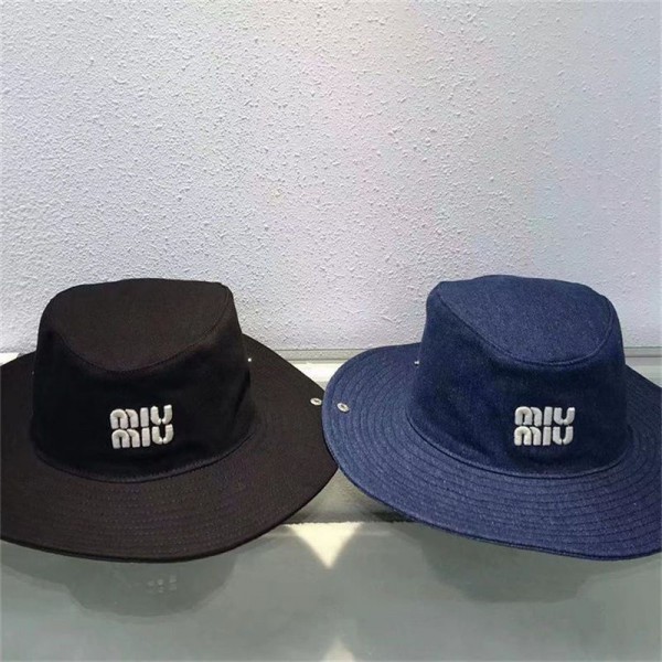 ミュウミュウ MiuMiuブランドデニムバケットハット メンズ 帽子 バケハ UVカット 洗える 綿布 登山 釣り アウトドア オールシーズン