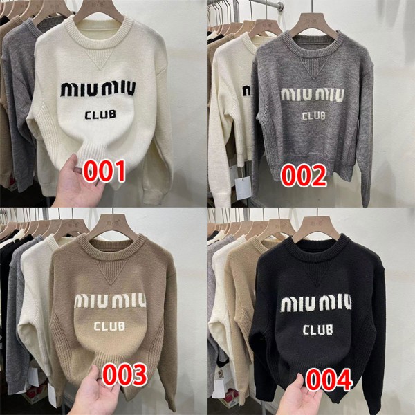 ミュウミュウ MiuMiuブランドセーター レディース ニット トップス クールネック ケーブル ゆったり 体型カバー お洒落 可愛い 柔らか 暖かい 長袖 防寒対策 プルオーバー カジュアル 通勤 S - 3XL 秋 冬