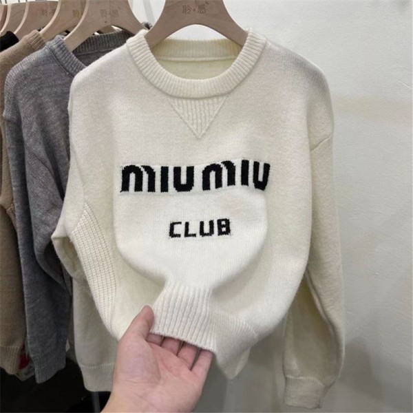 ミュウミュウ MiuMiuブランドセーター レディース ニット トップス クールネック ケーブル ゆったり 体型カバー お洒落 可愛い 柔らか 暖かい 長袖 防寒対策 プルオーバー カジュアル 通勤 S - 3XL 秋 冬