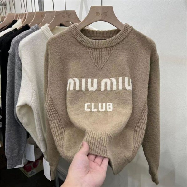 ミュウミュウ MiuMiuブランドセーター レディース ニット トップス クールネック ケーブル ゆったり 体型カバー お洒落 可愛い 柔らか 暖かい 長袖 防寒対策 プルオーバー カジュアル 通勤 S - 3XL 秋 冬