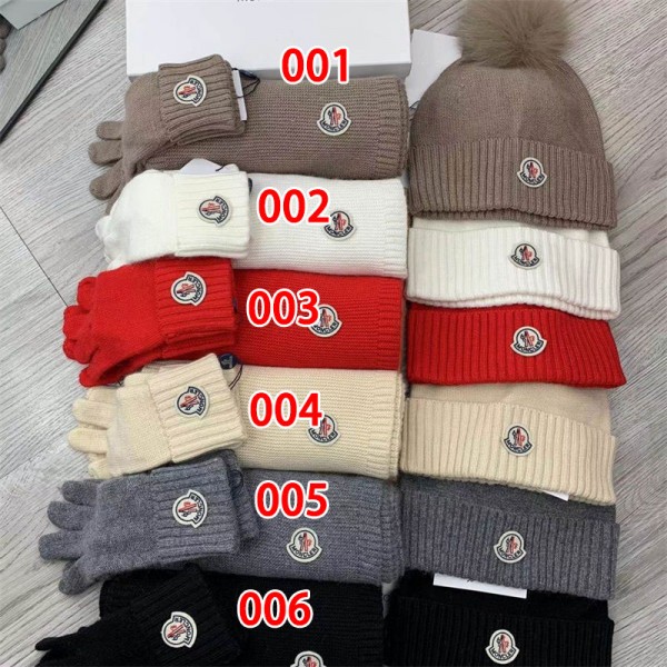 Moncler モンクレールハイブランドニット帽子 マフラー 手袋 3点セット メンズ レディース ニット帽 ネックウォーマー グローブ カーフ フリース 防寒 保温 防寒 防風 スキー 自転車 アウトドア クリスマス 男女兼用