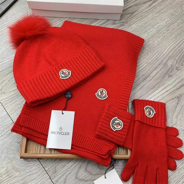 Moncler モンクレールハイブランドニット帽子 マフラー 手袋 3点セット メンズ レディース ニット帽 ネックウォーマー グローブ カーフ フリース 防寒 保温 防寒 防風 スキー 自転車 アウトドア クリスマス 男女兼用
