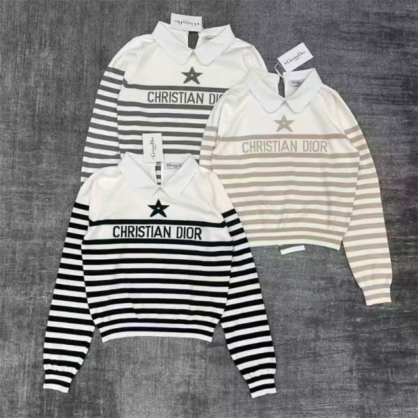Dior ディオールハイブランドセーター レディース 長袖 ニット トップス 襟付き バイカラー S - L ブラウス ケーブル編み 上品 柔らか 暖かい 伸縮性 着回し 着痩せ セーター 普段着 通勤 秋 冬