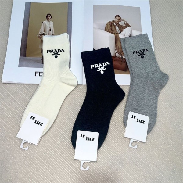 Prada プラダコットン 靴下 メンズ 通気性ブランドミドルソックス 高品質浅口ソックス 女の子好き 韓国ブランドソックス 男女兼用 ファッション