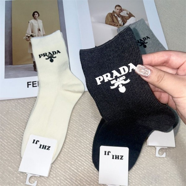 Prada プラダコットン 靴下 メンズ 通気性ブランドミドルソックス 高品質浅口ソックス 女の子好き 韓国ブランドソックス 男女兼用 ファッション