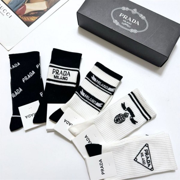 Prada プラダハイブランド ソックス 綿製ブランド ストッキング 大人気ブランドミドルソックス 高品質ブランドソックス 男女兼用 ファッション