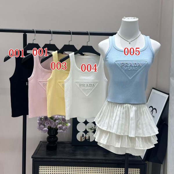 ハイブランドPrada プラダ 韓国ノースリーブ トップス キャミソール レディース タンクトップ 新しい ダブルショルダー S-XL インナーキャミソール トップス パッド入りリブ サスペンダーショートスリムフィット