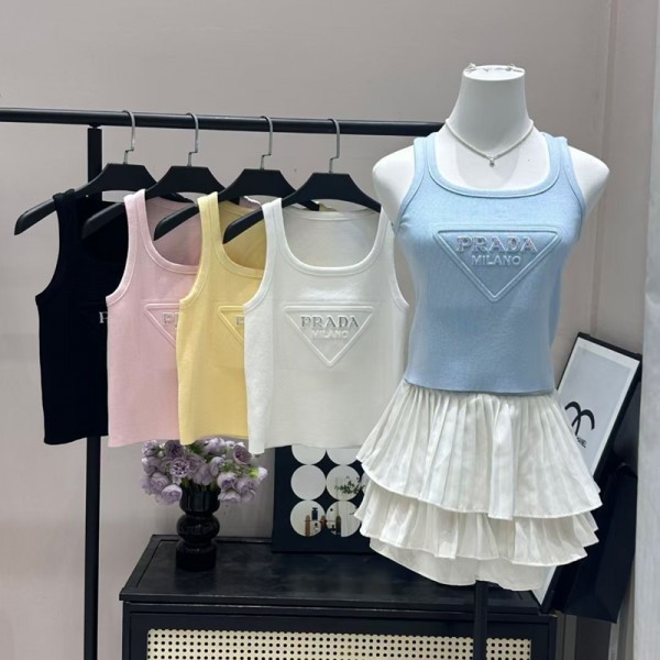 ハイブランドPrada プラダ 韓国ノースリーブ トップス キャミソール レディース タンクトップ 新しい ダブルショルダー S-XL インナーキャミソール トップス パッド入りリブ サスペンダーショートスリムフィット