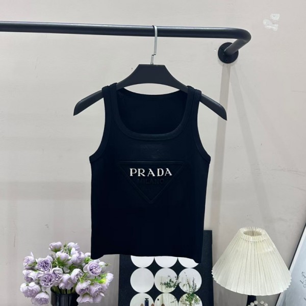 ハイブランドPrada プラダ 韓国ノースリーブ トップス キャミソール レディース タンクトップ 新しい ダブルショルダー S-XL インナーキャミソール トップス パッド入りリブ サスペンダーショートスリムフィット