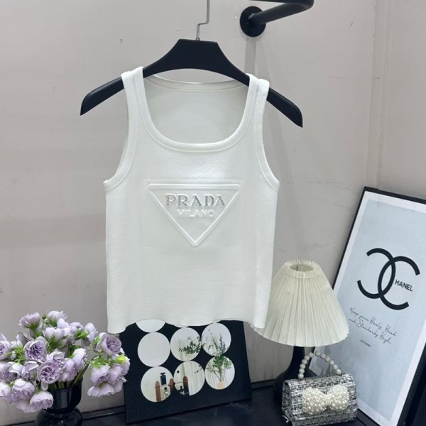 ハイブランドPrada プラダ 韓国ノースリーブ トップス キャミソール レディース タンクトップ 新しい ダブルショルダー S-XL インナーキャミソール トップス パッド入りリブ サスペンダーショートスリムフィット