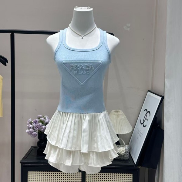 ハイブランドPrada プラダ 韓国ノースリーブ トップス キャミソール レディース タンクトップ 新しい ダブルショルダー S-XL インナーキャミソール トップス パッド入りリブ サスペンダーショートスリムフィット