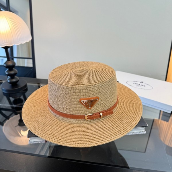 Prada プラダハイブランドストロープラダ 日よけ帽子 麦わら帽子 紫外線対策 uvカット サンハット 57CM アウトドア 自転車 春夏 日焼け防止 熱中症予防 メンズ レディース