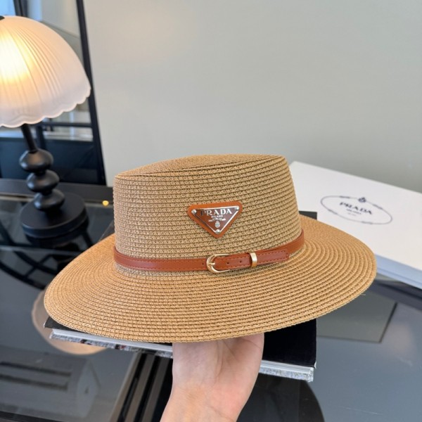 Prada プラダハイブランドストロープラダ 日よけ帽子 麦わら帽子 紫外線対策 uvカット サンハット 57CM アウトドア 自転車 春夏 日焼け防止 熱中症予防 メンズ レディース