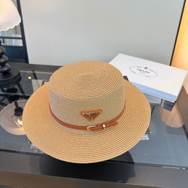 Prada プラダハイブランドストロープラダ 日よけ帽子 麦わら帽子 紫外線対策 uvカット サンハット 57CM アウトドア 自転車 春夏 日焼け防止 熱中症予防 メンズ レディース