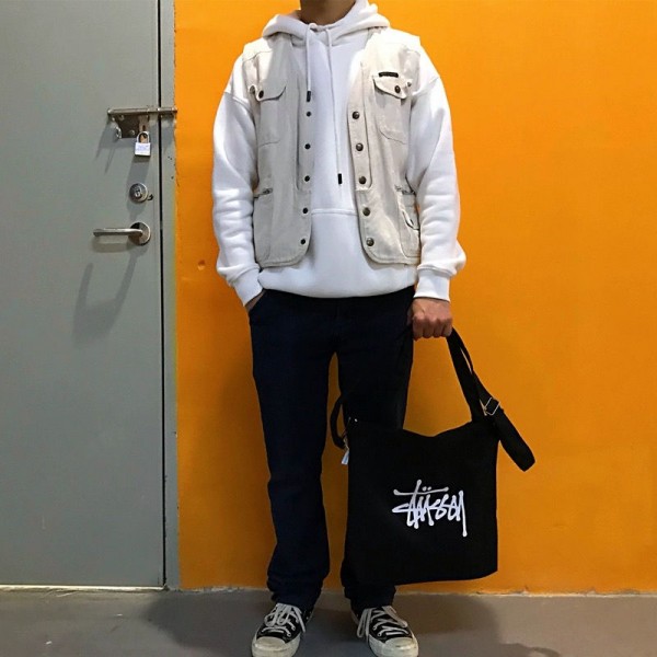 Stussy ステューシーハイブランドトートバッグ レディース ショルダーバッグ 肩掛けバッグ 大きめ キャンバストート 帆布 トートバッグ 大容量 通学 旅行用 ファスナー付き